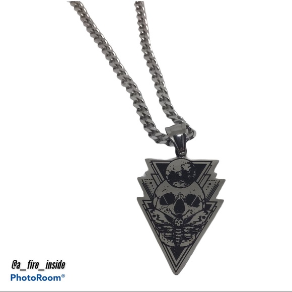 Men’s Stainless Steel Skull Moth Moon Necklace - Picture 6 of 7
